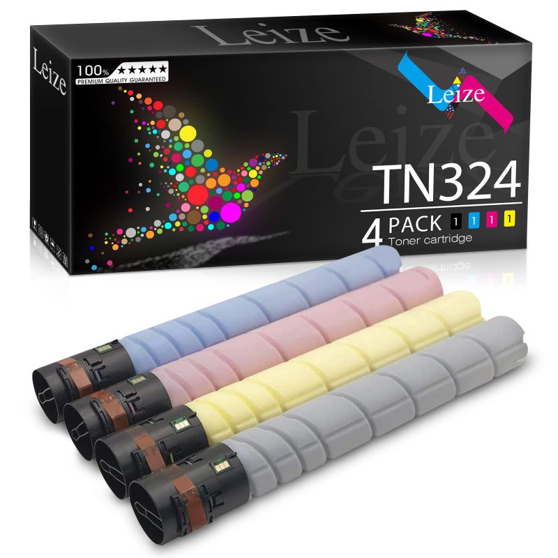 Leize Compatible TN324 Toner Cartridge Replacement for Konica Minolta TN324 TN-324 for Bizhub C258 C308 C368 Printer TN324K TN324C TN324M TN324Y - Black 28,000 & Color 26,000 Pages [KCMY 4-Pack] - Image 1